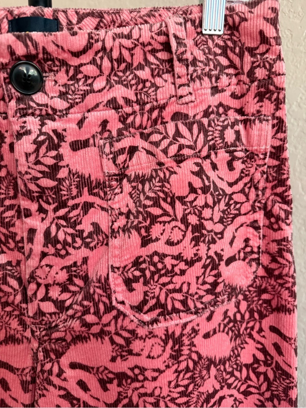 Anthropologie Maeve The Colette Pink Botanical Corduroy Wide Leg Pants 31 - Picture 9 of 15